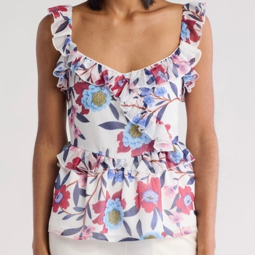 NWT French Connection Aden Bai Lurex Frill Cami Top Size 10